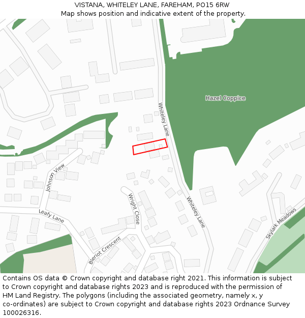 VISTANA, WHITELEY LANE, FAREHAM, PO15 6RW: Location map and indicative extent of plot