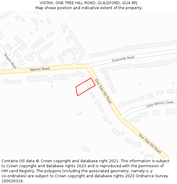 VISTAS, ONE TREE HILL ROAD, GUILDFORD, GU4 8PJ: Location map and indicative extent of plot