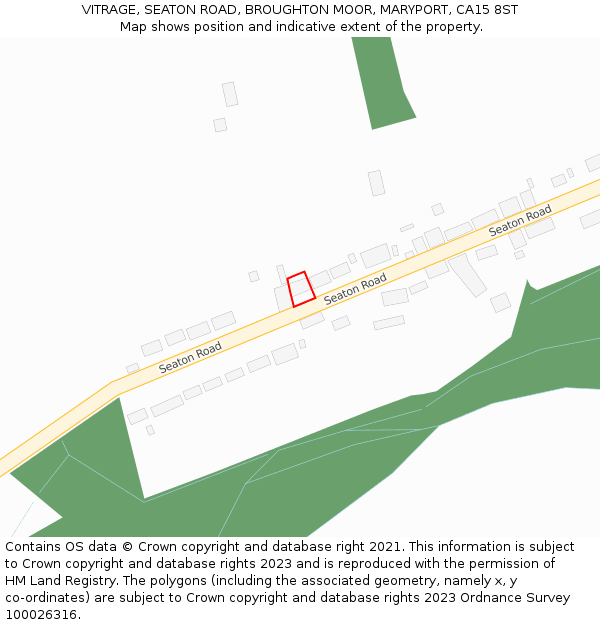 VITRAGE, SEATON ROAD, BROUGHTON MOOR, MARYPORT, CA15 8ST: Location map and indicative extent of plot