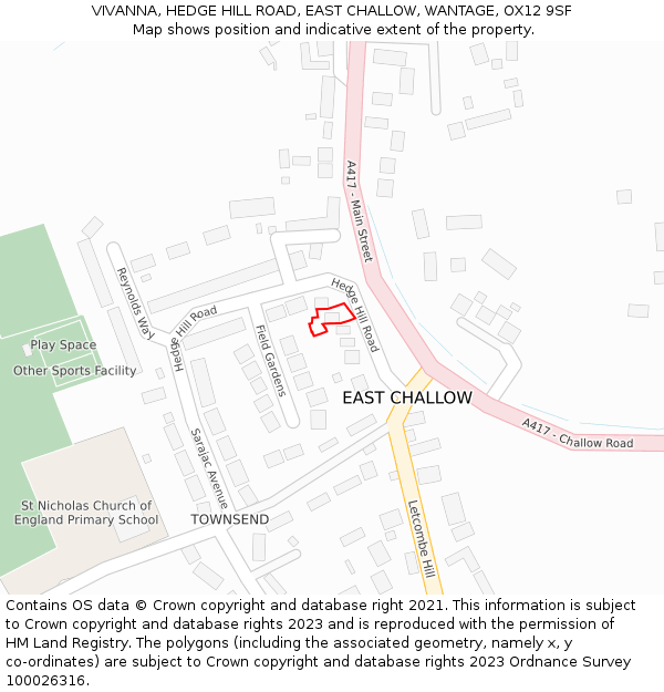 VIVANNA, HEDGE HILL ROAD, EAST CHALLOW, WANTAGE, OX12 9SF: Location map and indicative extent of plot