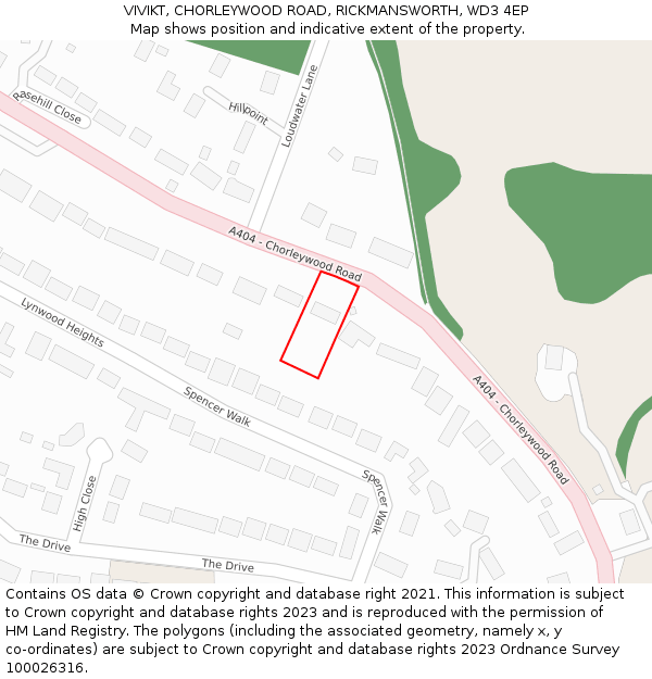 VIVIKT, CHORLEYWOOD ROAD, RICKMANSWORTH, WD3 4EP: Location map and indicative extent of plot