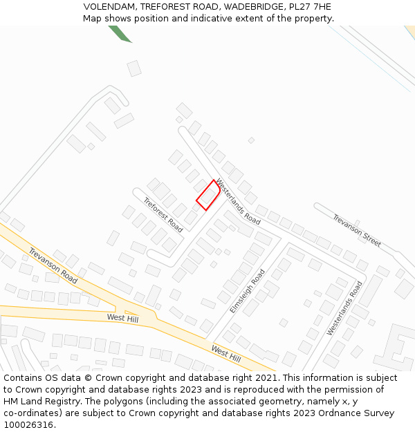 VOLENDAM, TREFOREST ROAD, WADEBRIDGE, PL27 7HE: Location map and indicative extent of plot