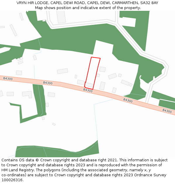 VRYN HIR LODGE, CAPEL DEWI ROAD, CAPEL DEWI, CARMARTHEN, SA32 8AY: Location map and indicative extent of plot