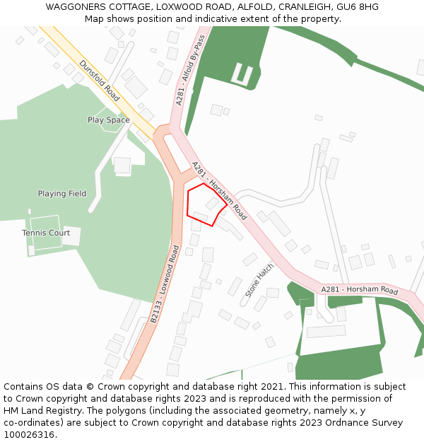 WAGGONERS COTTAGE, LOXWOOD ROAD, ALFOLD, CRANLEIGH, GU6 8HG: Location map and indicative extent of plot