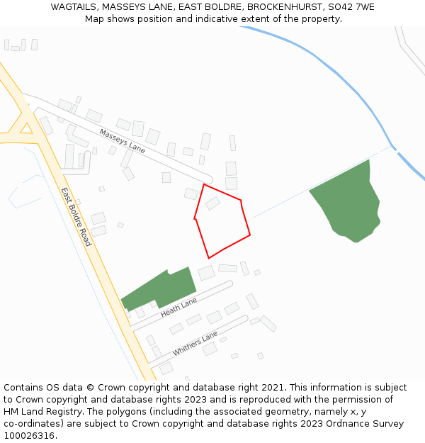 WAGTAILS, MASSEYS LANE, EAST BOLDRE, BROCKENHURST, SO42 7WE: Location map and indicative extent of plot