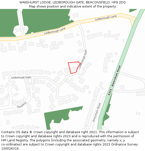 WAKEHURST LODGE, LEDBOROUGH GATE, BEACONSFIELD, HP9 2DQ: Location map and indicative extent of plot
