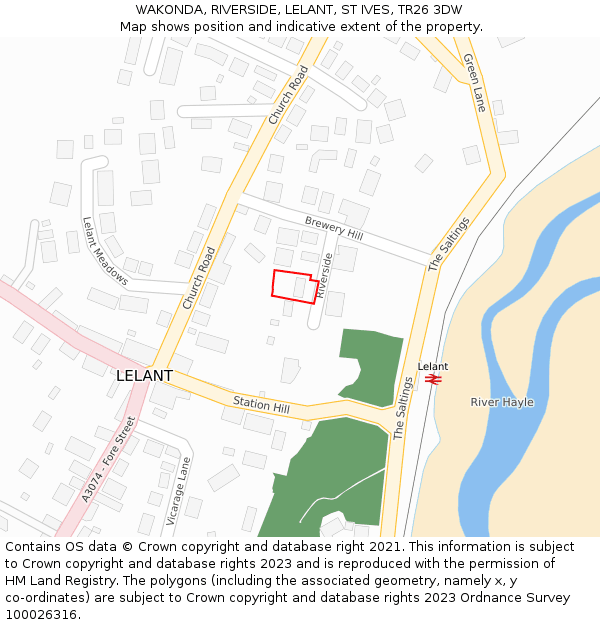 WAKONDA, RIVERSIDE, LELANT, ST IVES, TR26 3DW: Location map and indicative extent of plot