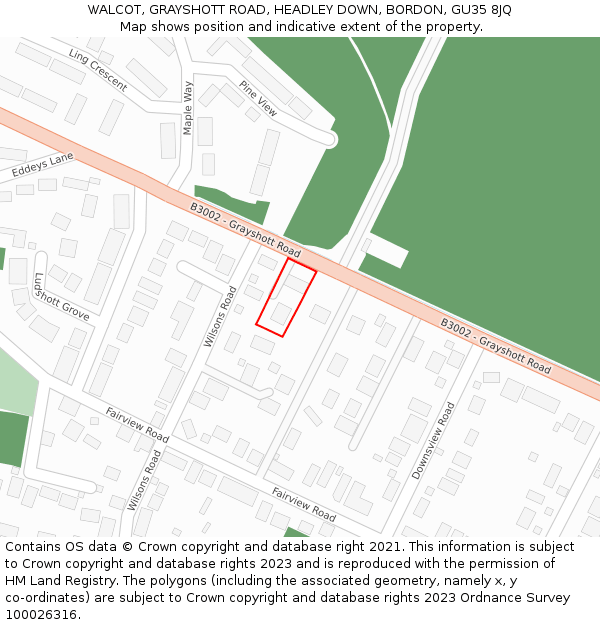 WALCOT, GRAYSHOTT ROAD, HEADLEY DOWN, BORDON, GU35 8JQ: Location map and indicative extent of plot