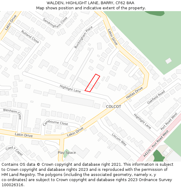 WALDEN, HIGHLIGHT LANE, BARRY, CF62 8AA: Location map and indicative extent of plot