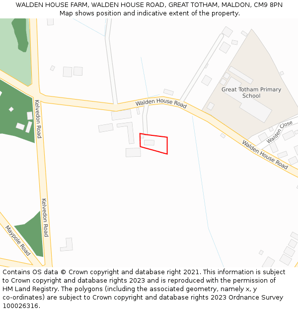 WALDEN HOUSE FARM, WALDEN HOUSE ROAD, GREAT TOTHAM, MALDON, CM9 8PN: Location map and indicative extent of plot