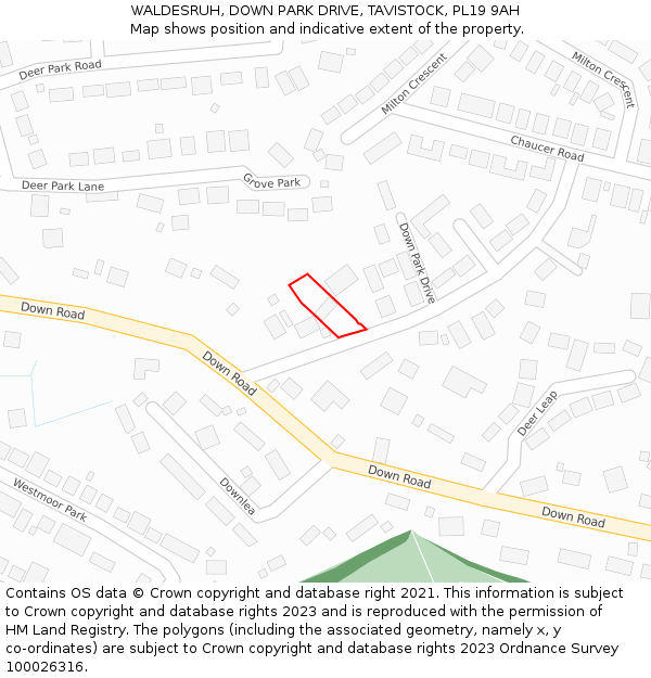 WALDESRUH, DOWN PARK DRIVE, TAVISTOCK, PL19 9AH: Location map and indicative extent of plot
