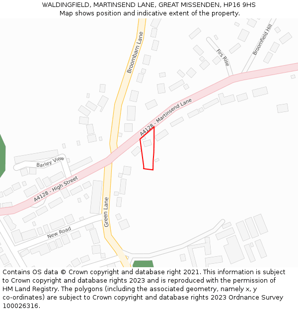 WALDINGFIELD, MARTINSEND LANE, GREAT MISSENDEN, HP16 9HS: Location map and indicative extent of plot