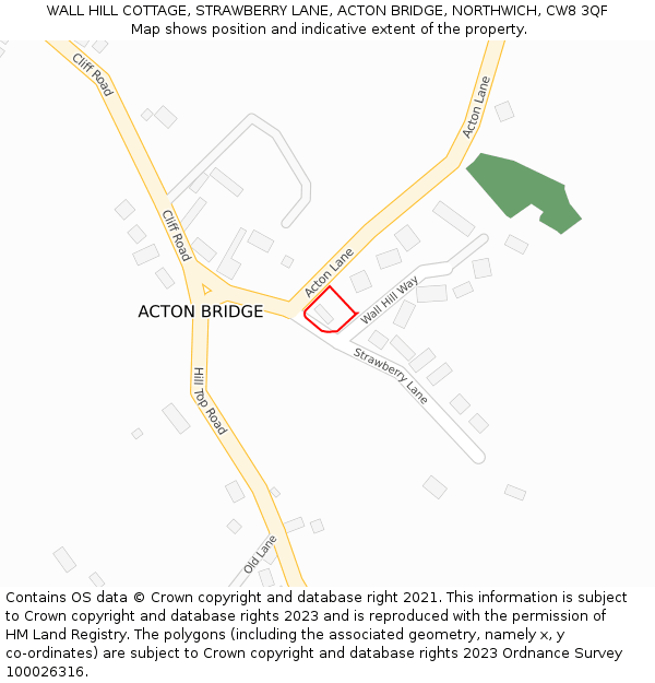 WALL HILL COTTAGE, STRAWBERRY LANE, ACTON BRIDGE, NORTHWICH, CW8 3QF: Location map and indicative extent of plot