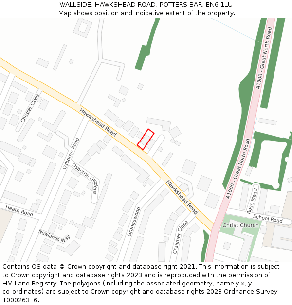 WALLSIDE, HAWKSHEAD ROAD, POTTERS BAR, EN6 1LU: Location map and indicative extent of plot