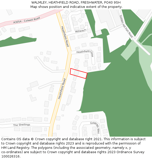 WALMLEY, HEATHFIELD ROAD, FRESHWATER, PO40 9SH: Location map and indicative extent of plot