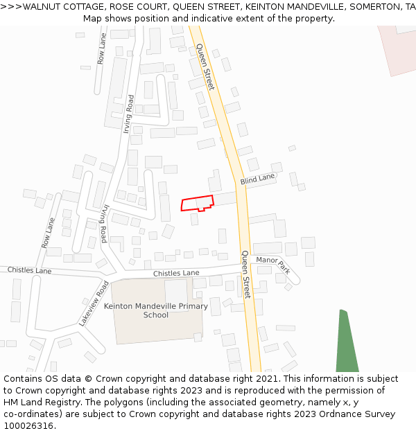 WALNUT COTTAGE, ROSE COURT, QUEEN STREET, KEINTON MANDEVILLE, SOMERTON, TA11 6EH: Location map and indicative extent of plot