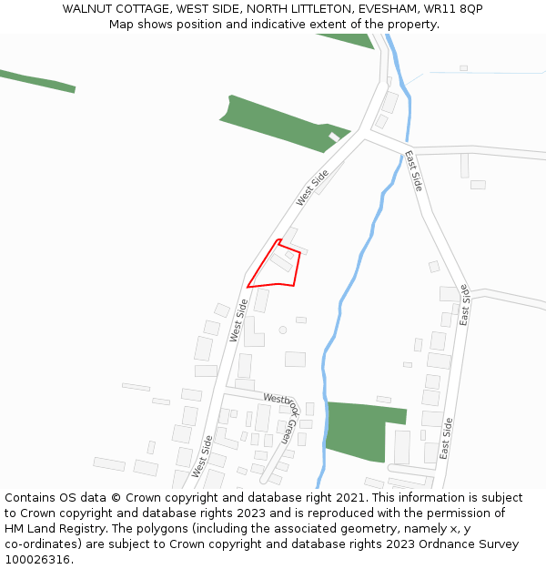 WALNUT COTTAGE, WEST SIDE, NORTH LITTLETON, EVESHAM, WR11 8QP: Location map and indicative extent of plot