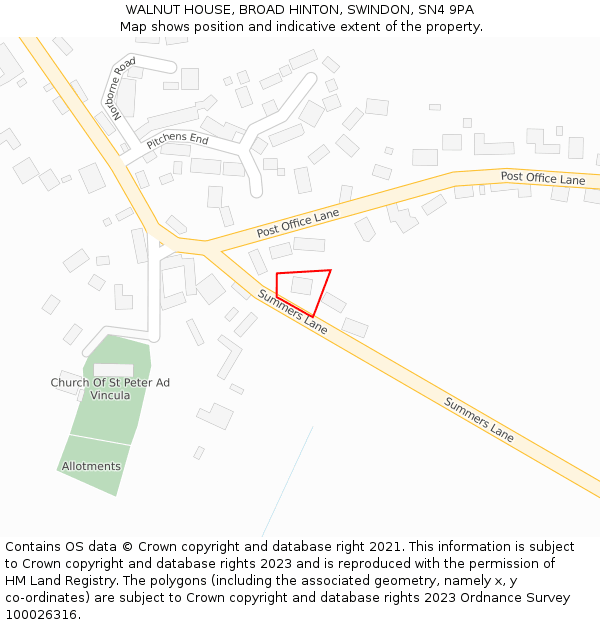 WALNUT HOUSE, BROAD HINTON, SWINDON, SN4 9PA: Location map and indicative extent of plot