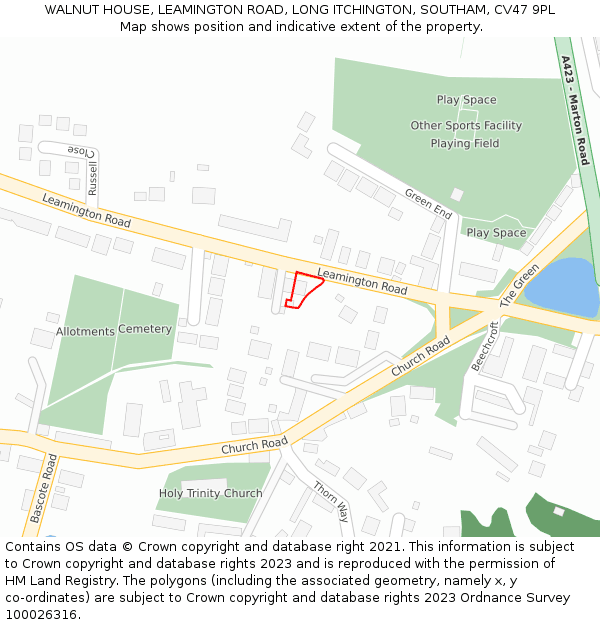 WALNUT HOUSE, LEAMINGTON ROAD, LONG ITCHINGTON, SOUTHAM, CV47 9PL: Location map and indicative extent of plot