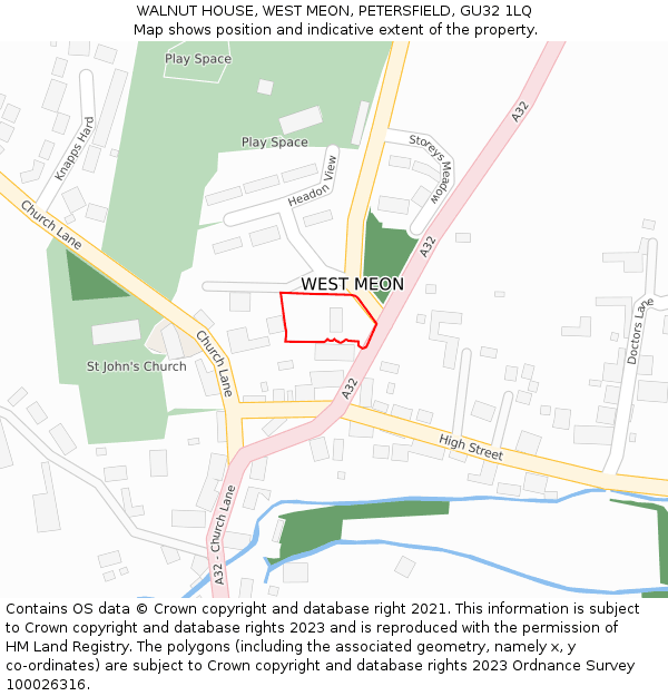 WALNUT HOUSE, WEST MEON, PETERSFIELD, GU32 1LQ: Location map and indicative extent of plot