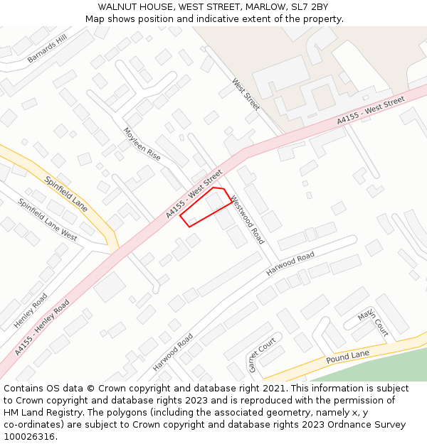 WALNUT HOUSE, WEST STREET, MARLOW, SL7 2BY: Location map and indicative extent of plot