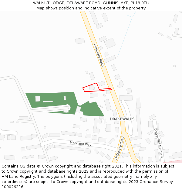 WALNUT LODGE, DELAWARE ROAD, GUNNISLAKE, PL18 9EU: Location map and indicative extent of plot