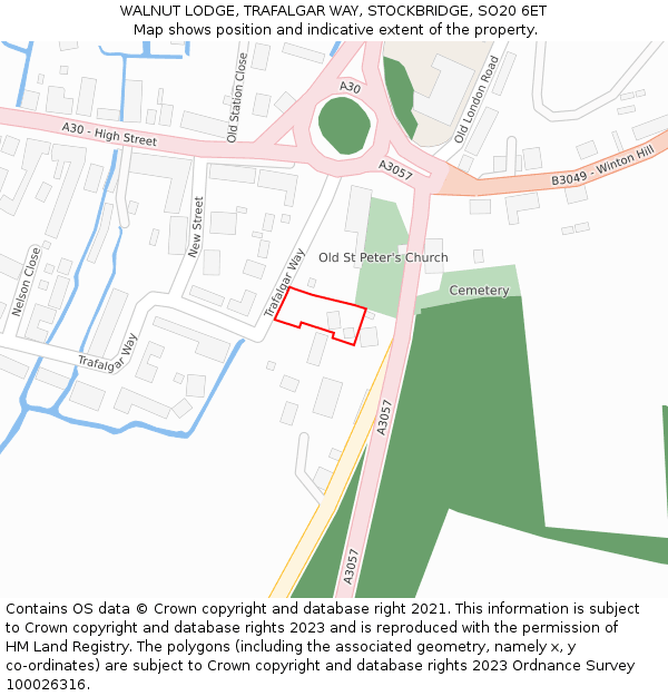 WALNUT LODGE, TRAFALGAR WAY, STOCKBRIDGE, SO20 6ET: Location map and indicative extent of plot