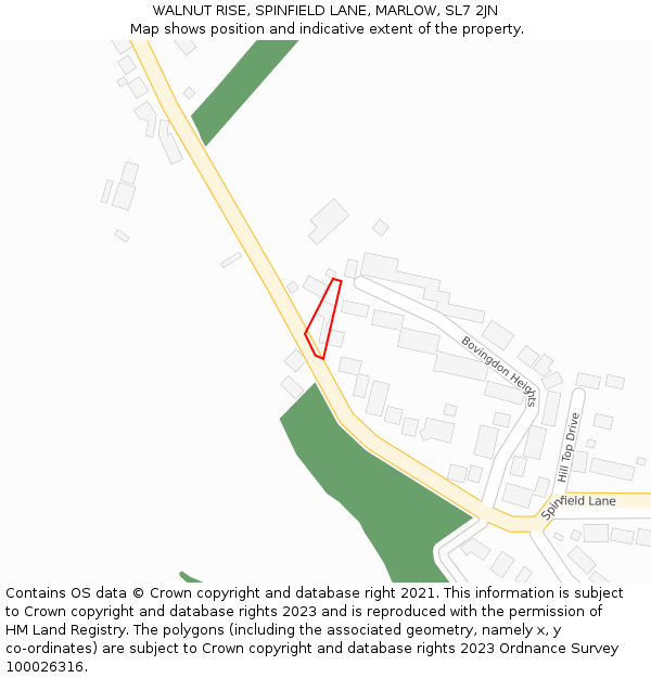 WALNUT RISE, SPINFIELD LANE, MARLOW, SL7 2JN: Location map and indicative extent of plot