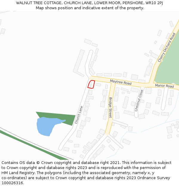 WALNUT TREE COTTAGE, CHURCH LANE, LOWER MOOR, PERSHORE, WR10 2PJ: Location map and indicative extent of plot