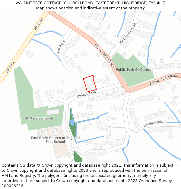 WALNUT TREE COTTAGE, CHURCH ROAD, EAST BRENT, HIGHBRIDGE, TA9 4HZ: Location map and indicative extent of plot
