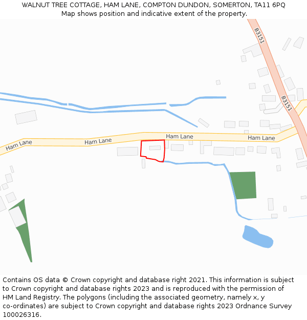 WALNUT TREE COTTAGE, HAM LANE, COMPTON DUNDON, SOMERTON, TA11 6PQ: Location map and indicative extent of plot