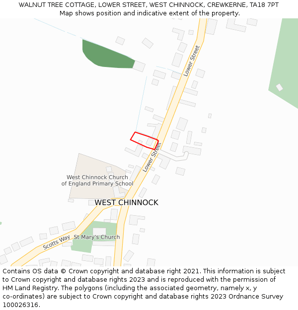 WALNUT TREE COTTAGE, LOWER STREET, WEST CHINNOCK, CREWKERNE, TA18 7PT: Location map and indicative extent of plot