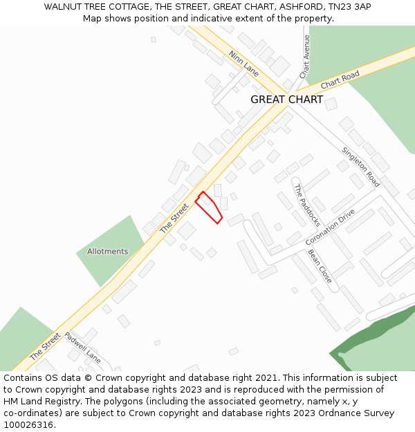 WALNUT TREE COTTAGE, THE STREET, GREAT CHART, ASHFORD, TN23 3AP: Location map and indicative extent of plot