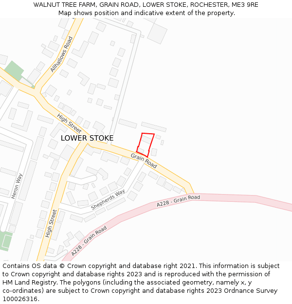 WALNUT TREE FARM, GRAIN ROAD, LOWER STOKE, ROCHESTER, ME3 9RE: Location map and indicative extent of plot