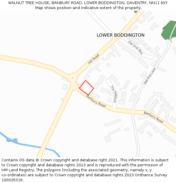 WALNUT TREE HOUSE, BANBURY ROAD, LOWER BODDINGTON, DAVENTRY, NN11 6XY: Location map and indicative extent of plot