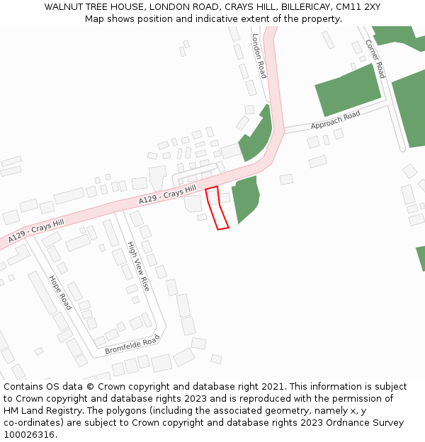 WALNUT TREE HOUSE, LONDON ROAD, CRAYS HILL, BILLERICAY, CM11 2XY: Location map and indicative extent of plot