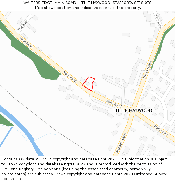WALTERS EDGE, MAIN ROAD, LITTLE HAYWOOD, STAFFORD, ST18 0TS: Location map and indicative extent of plot