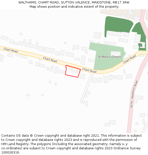 WALTHAMS, CHART ROAD, SUTTON VALENCE, MAIDSTONE, ME17 3AW: Location map and indicative extent of plot