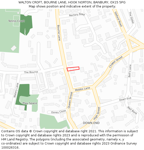 WALTON CROFT, BOURNE LANE, HOOK NORTON, BANBURY, OX15 5PG: Location map and indicative extent of plot