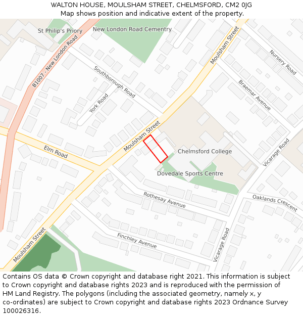 WALTON HOUSE, MOULSHAM STREET, CHELMSFORD, CM2 0JG: Location map and indicative extent of plot