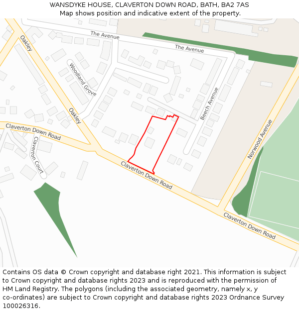 WANSDYKE HOUSE, CLAVERTON DOWN ROAD, BATH, BA2 7AS: Location map and indicative extent of plot