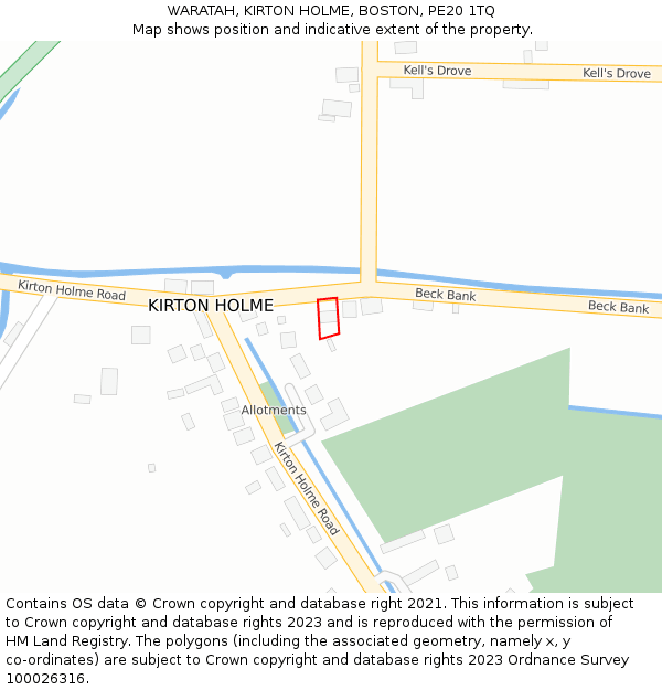 WARATAH, KIRTON HOLME, BOSTON, PE20 1TQ: Location map and indicative extent of plot