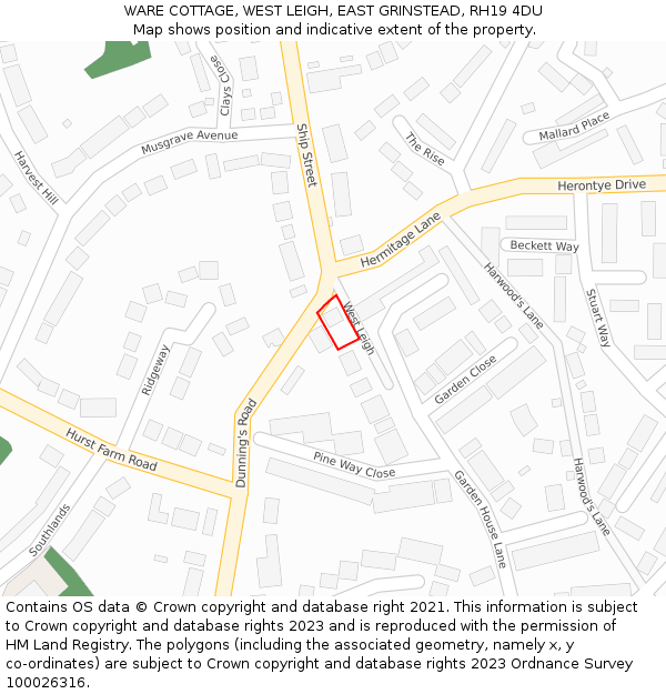 WARE COTTAGE, WEST LEIGH, EAST GRINSTEAD, RH19 4DU: Location map and indicative extent of plot