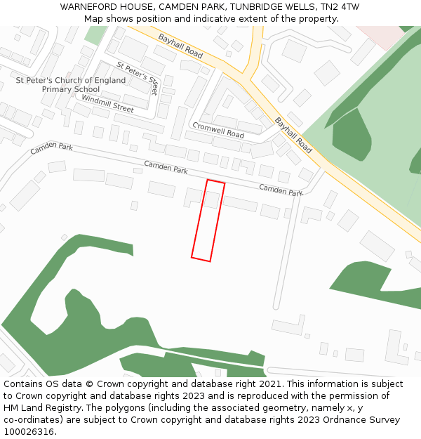 WARNEFORD HOUSE, CAMDEN PARK, TUNBRIDGE WELLS, TN2 4TW: Location map and indicative extent of plot