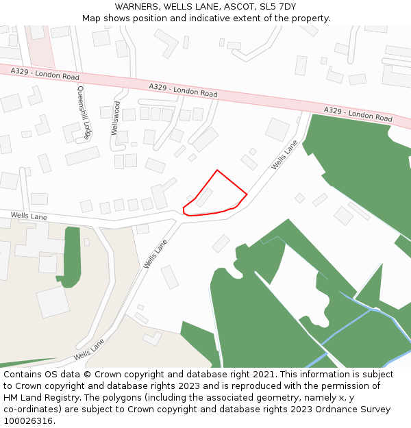 WARNERS, WELLS LANE, ASCOT, SL5 7DY: Location map and indicative extent of plot
