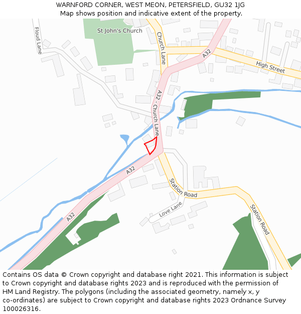 WARNFORD CORNER, WEST MEON, PETERSFIELD, GU32 1JG: Location map and indicative extent of plot