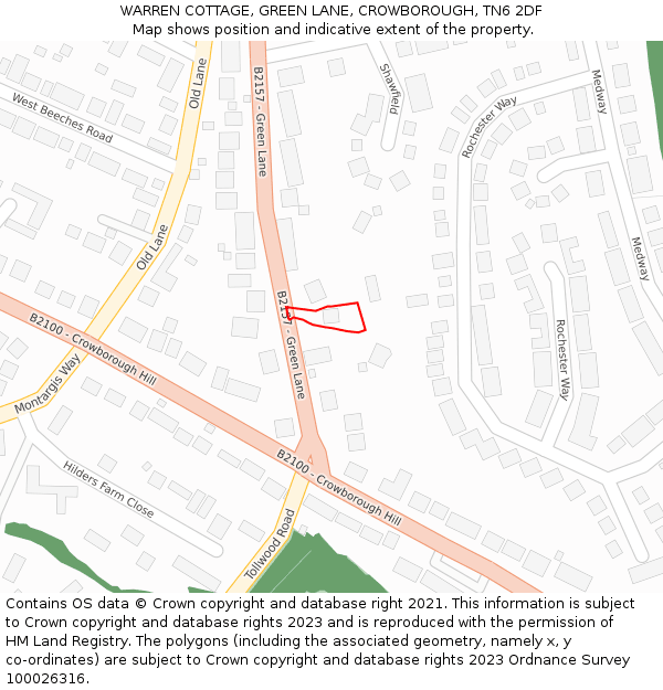 WARREN COTTAGE, GREEN LANE, CROWBOROUGH, TN6 2DF: Location map and indicative extent of plot