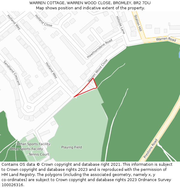 WARREN COTTAGE, WARREN WOOD CLOSE, BROMLEY, BR2 7DU: Location map and indicative extent of plot