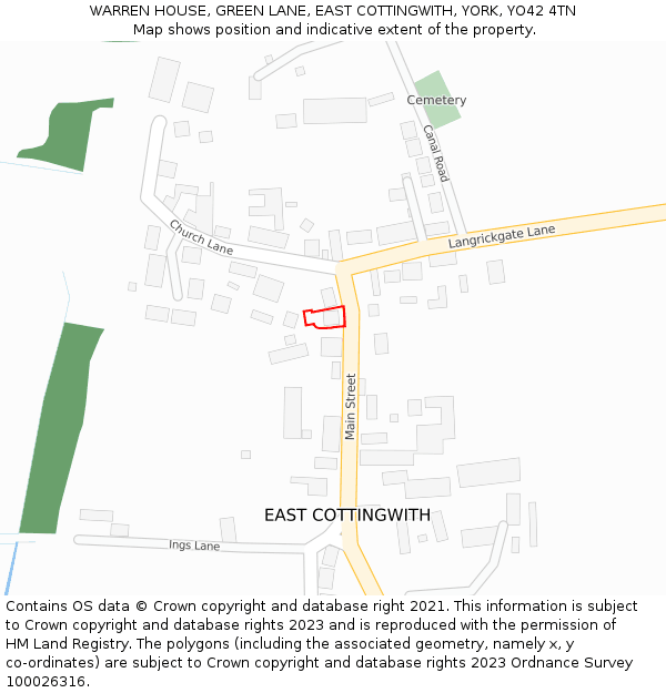 WARREN HOUSE, GREEN LANE, EAST COTTINGWITH, YORK, YO42 4TN: Location map and indicative extent of plot