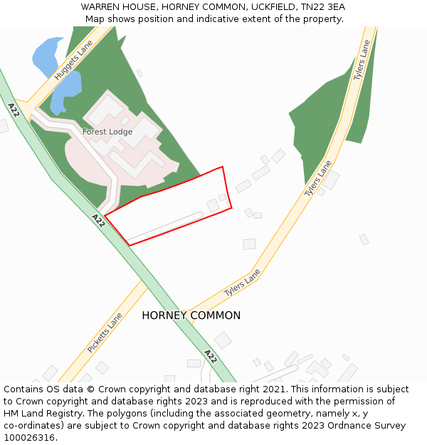 WARREN HOUSE, HORNEY COMMON, UCKFIELD, TN22 3EA: Location map and indicative extent of plot